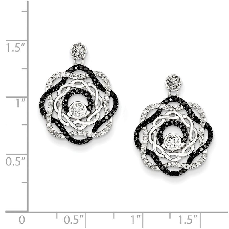 Sterling Silver Rhodium Plated Black & White Diamond Post Earrings