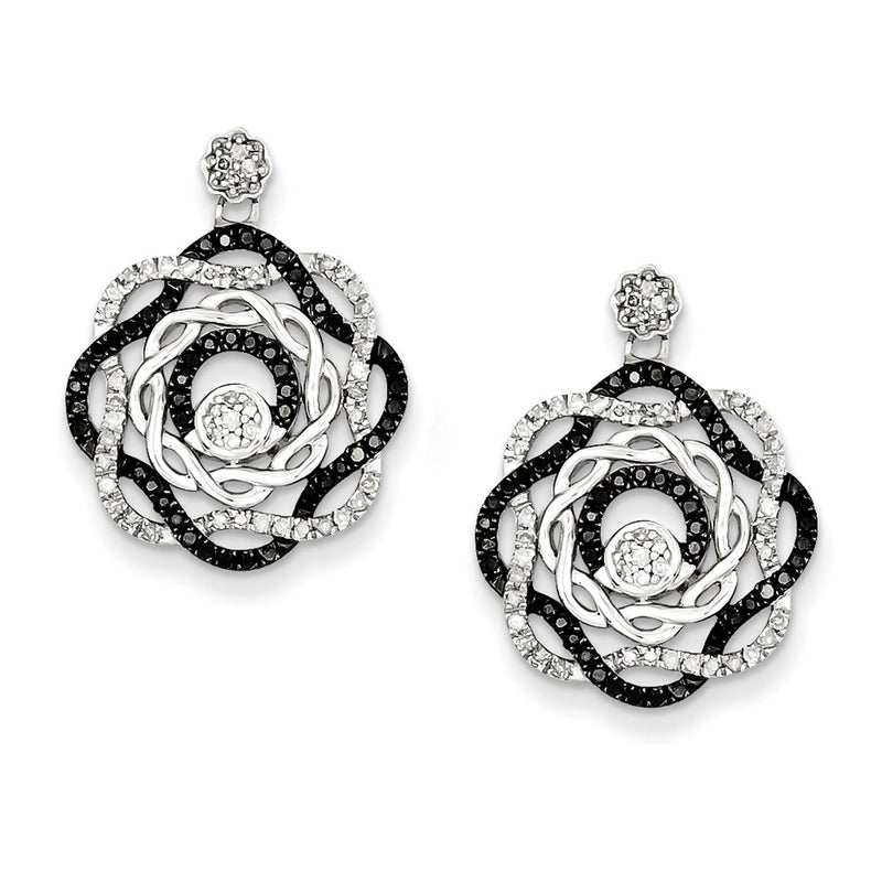 Sterling Silver Rhodium Plated Black & White Diamond Post Earrings