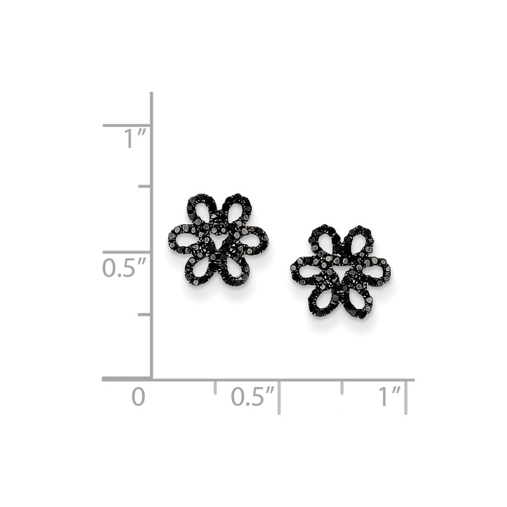 Sterling Silver and Black Diamond Flower Post Earrings