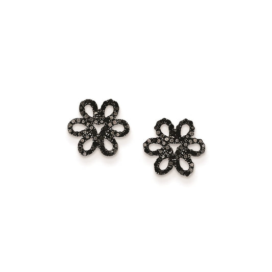 Sterling Silver and Black Diamond Flower Post Earrings