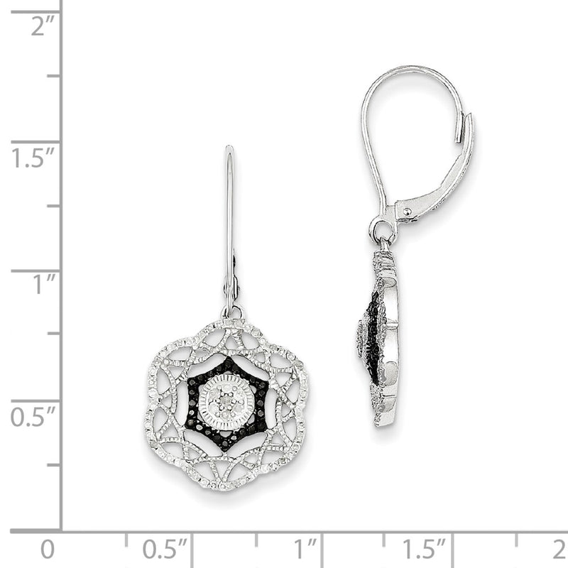Sterling Silver Rhodium Plated Black & White Diamond Earrings