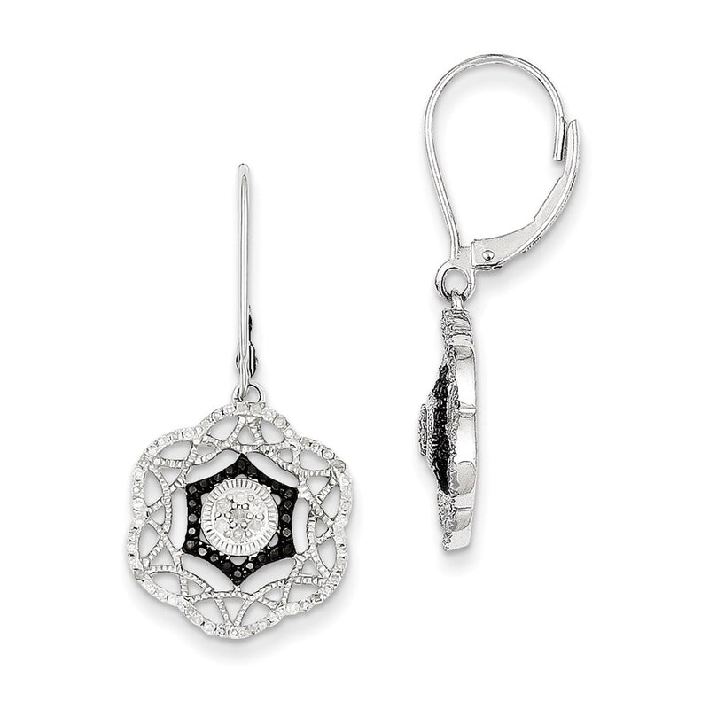 Sterling Silver Rhodium Plated Black & White Diamond Earrings