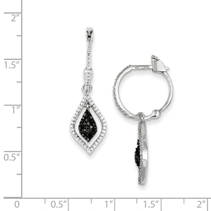 Sterling Silver Black and White Diamond Hinged Hoop Earrings