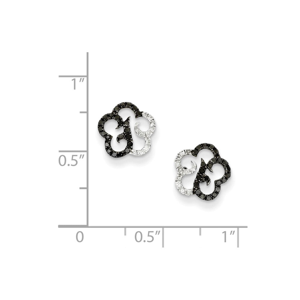 Sterling Silver Black & White Diamond Flower Post Earrings