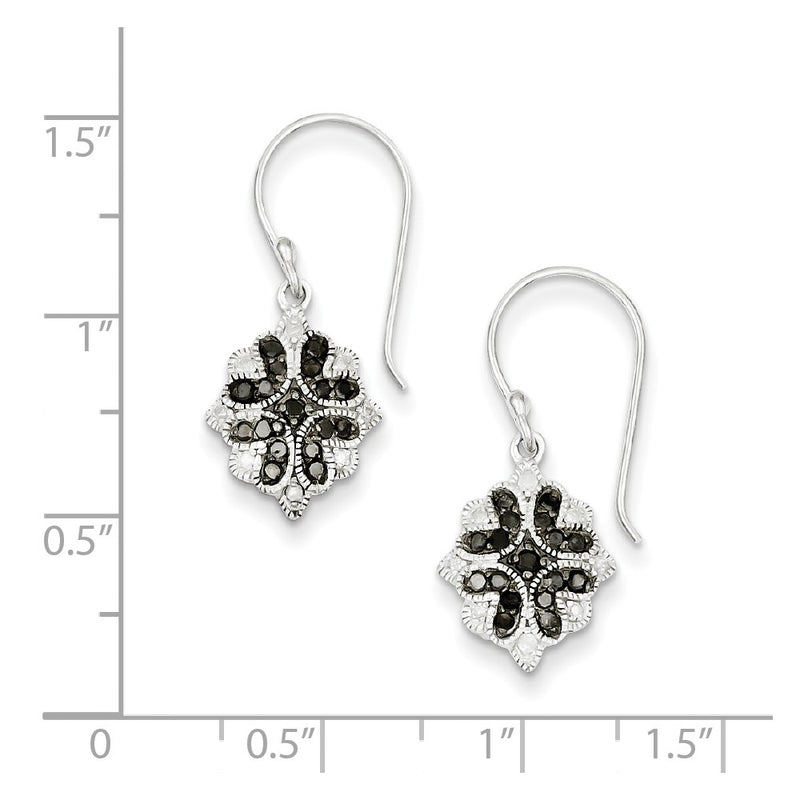 Sterling Silver White & Black Diamond Shepherd Hook Earrings