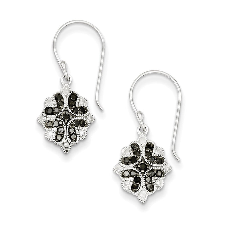 Sterling Silver White & Black Diamond Shepherd Hook Earrings