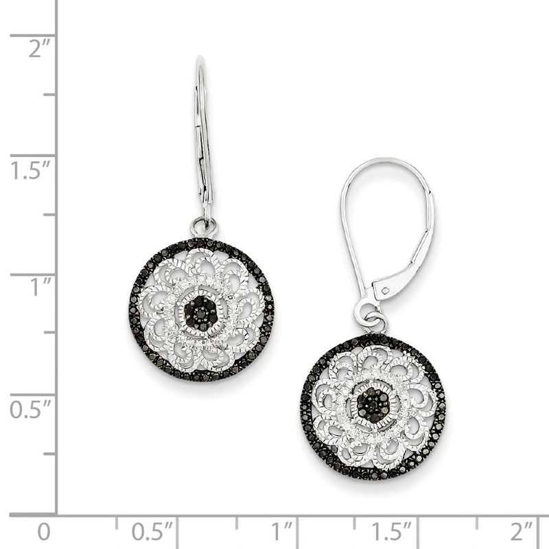Sterling Silver Black & White Diamond Round Earrings