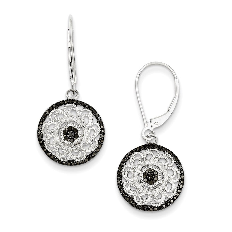 Sterling Silver Black & White Diamond Round Earrings