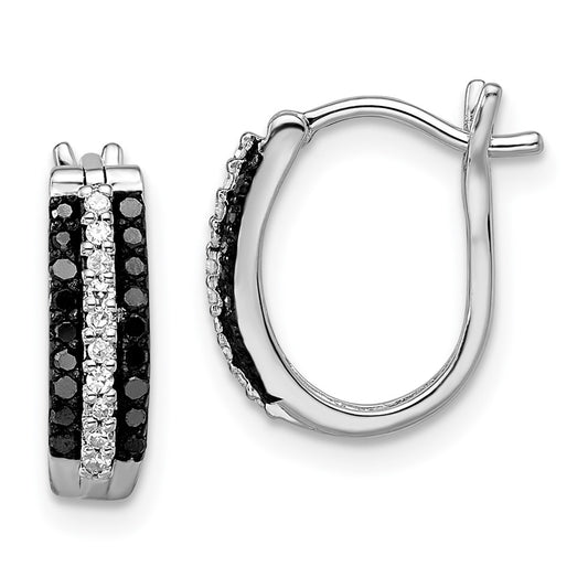 White Night Sterling Silver Rhodium-plated Black and White Diamond Hinged Post Earrings