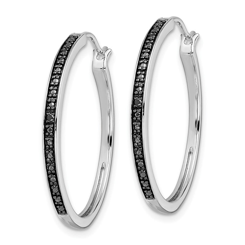 White Night Sterling Silver Rhodium-plated Black Diamond Hoop Earrings