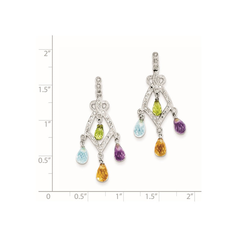 Sterling Silver Gemstone & Diamond Dangle Earrings