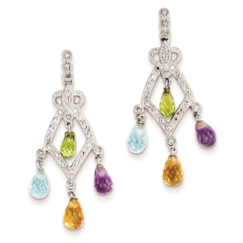 Sterling Silver Gemstone & Diamond Dangle Earrings