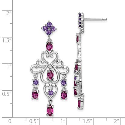 Sterling Silver Rhodium-plated Rhodolite Garnet and Amethyst Earrings