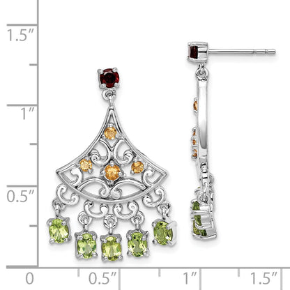 Sterling Silver Rhodium-plated Garnet Citrine and Peridot Dangle Earrings