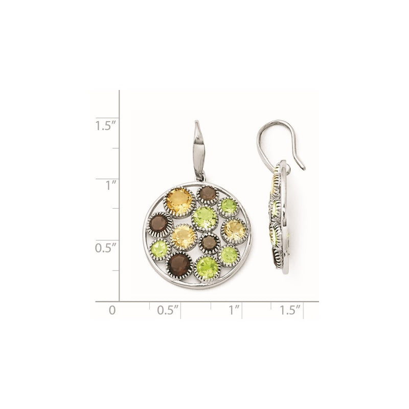 Sterling Silver Rhodium Plated Round Smoky Quartz /Peridot /Citrine Ear