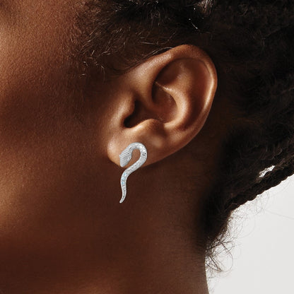 Sterling Silver Rhodium-plated w/Blue Topaz Snake Post Earrings