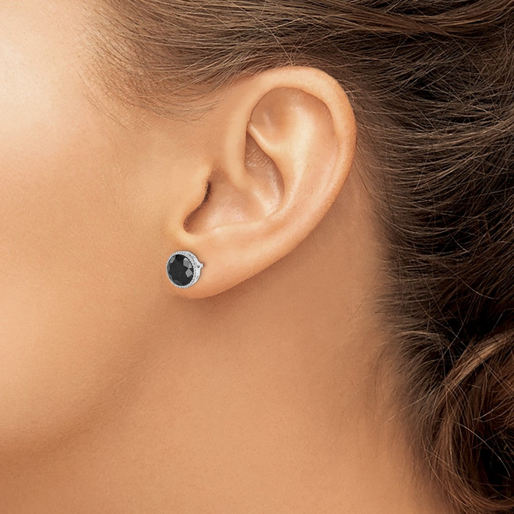 Sterling Silver Rhodium-plated Black Sapphire Post Earrings