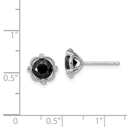 Sterling Silver Rhodium-plated Black Sapphire & Diamond Post Earrings