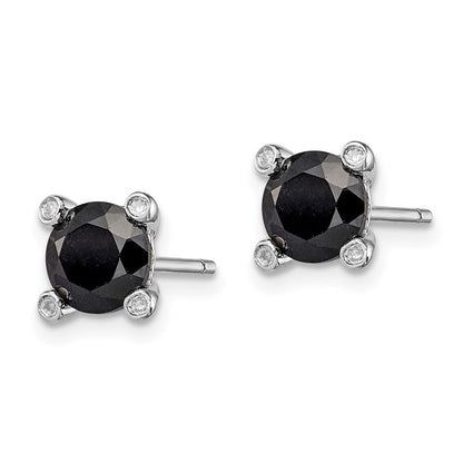 Sterling Silver Rhodium-plated Black Sapphire & Diamond Post Earrings
