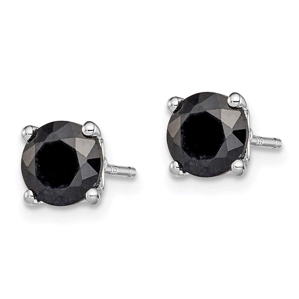 Sterling Silver Rhodium-plated 6mm Black Sapphire Post Earrings