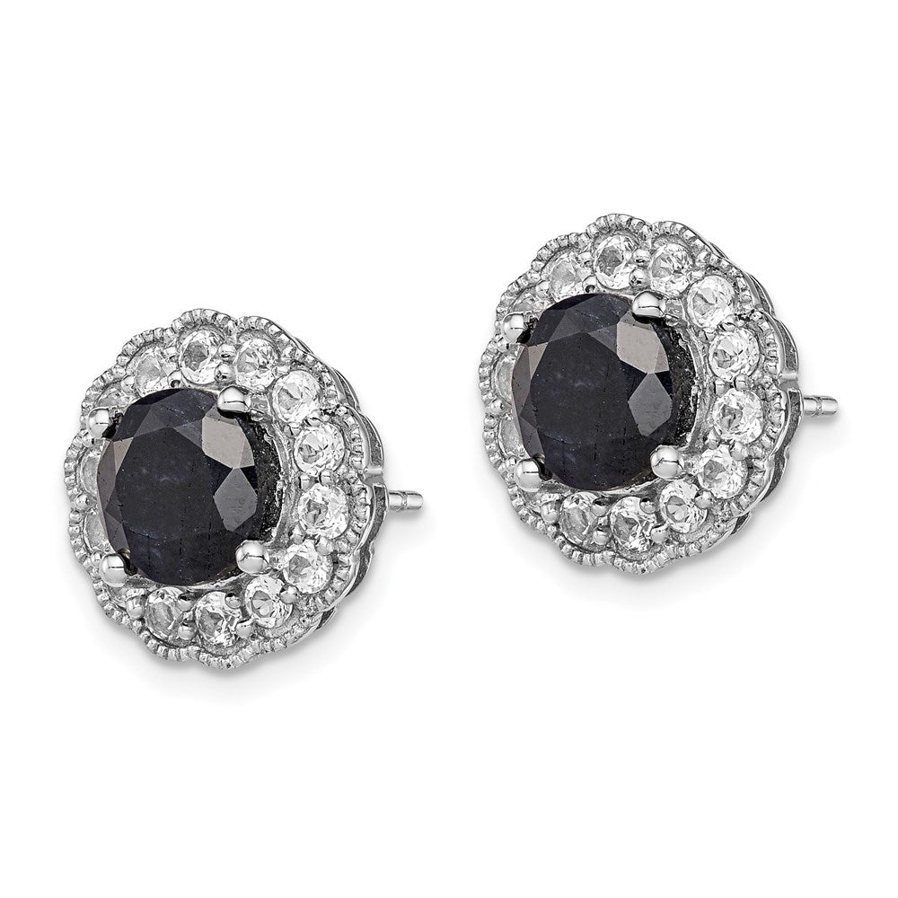 Sterling Silver Rhodium-plated Black Sapphire & White Topaz Post Earrings