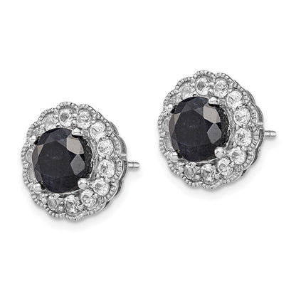 Sterling Silver Rhodium-plated Black Sapphire & White Topaz Post Earrings