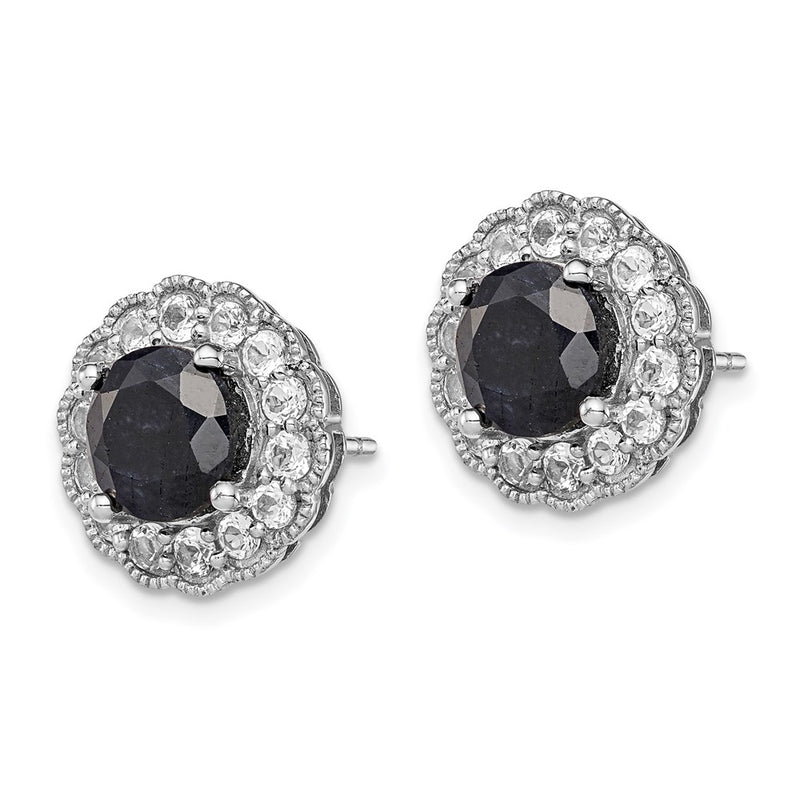 Sterling Silver Rhodium-plated Black Sapphire & White Topaz Post Earrings