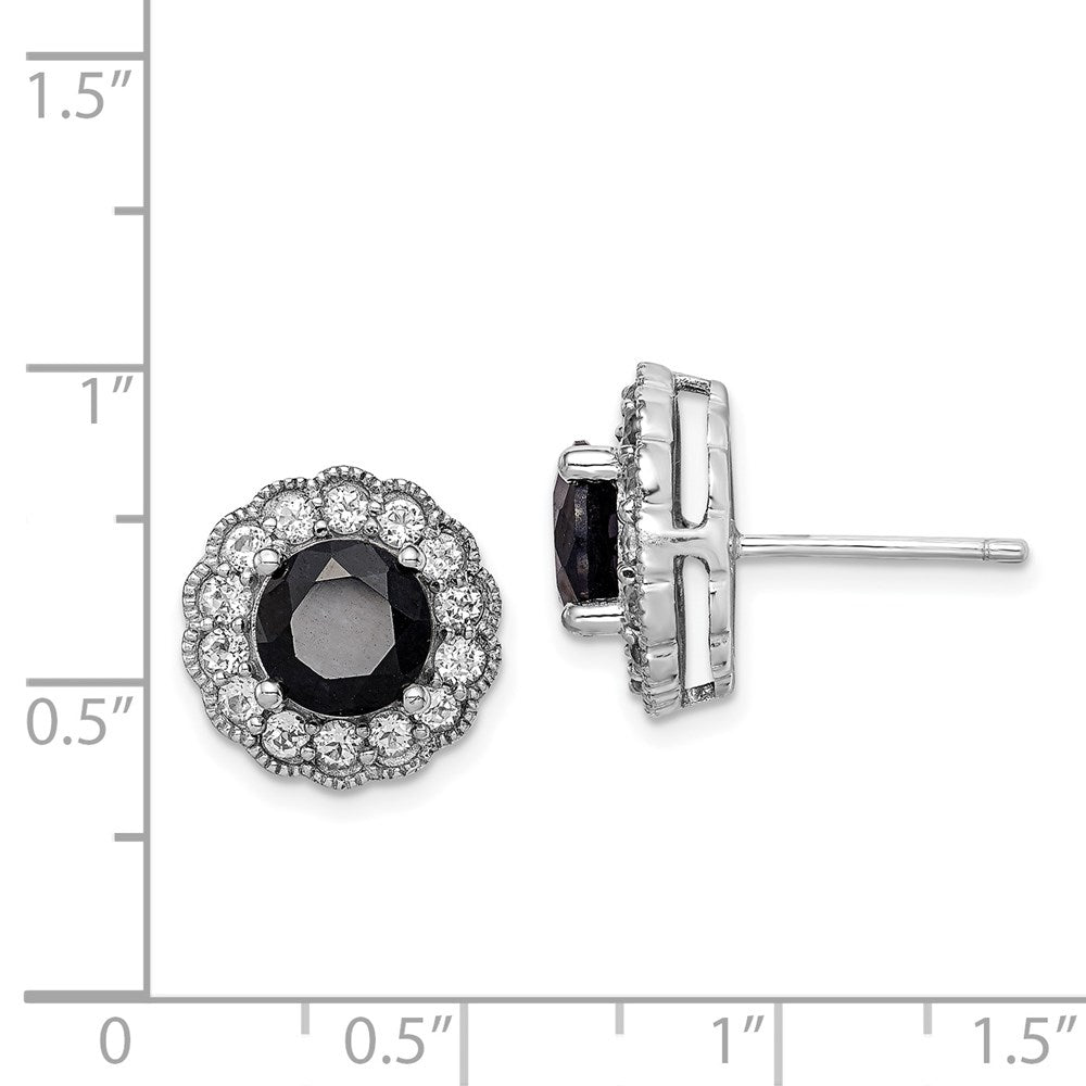 Sterling Silver Rhodium-plated Black Sapphire & White Topaz Post Earrings
