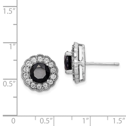 Sterling Silver Rhodium-plated Black Sapphire & White Topaz Post Earrings
