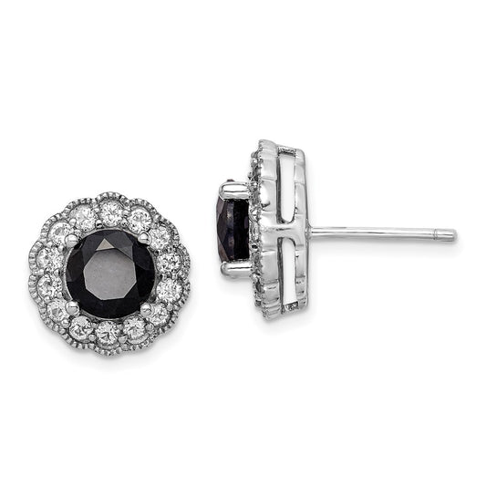 Sterling Silver Rhodium-plated Black Sapphire & White Topaz Post Earrings