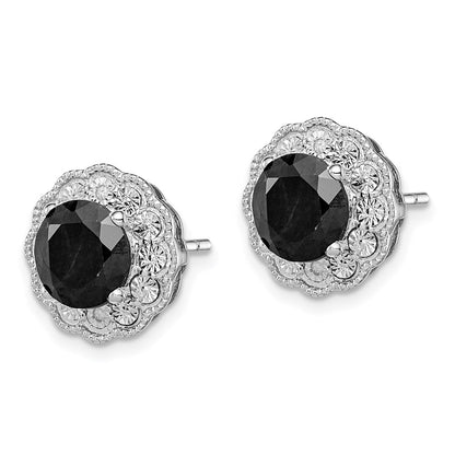 Sterling Silver Rhodium-plated Black Sapphire & Diamond Post Earrings