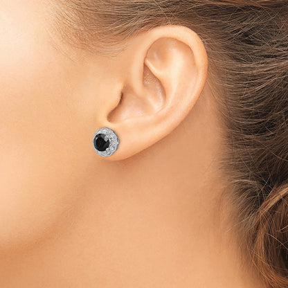 Sterling Silver Rhodium-plated Black Sapphire & Diamond Post Earrings
