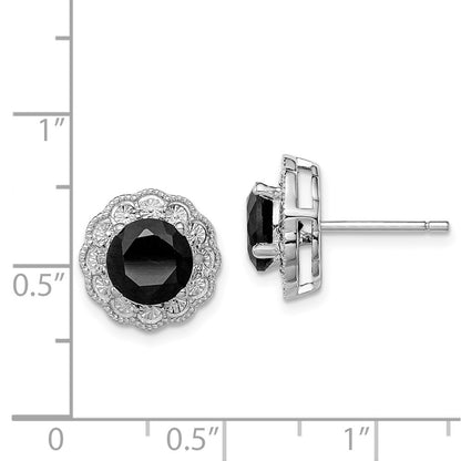 Sterling Silver Rhodium-plated Black Sapphire & Diamond Post Earrings