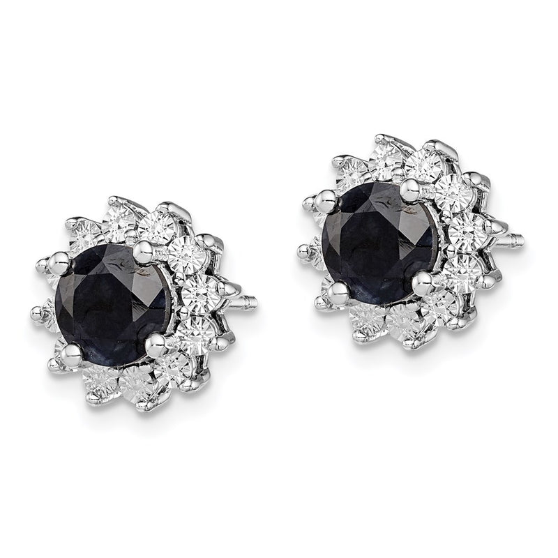 Sterling Silver Rhodium-plated Black Sapphire Post Earrings