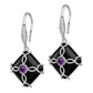 Sterling Silver Rhodium-plated w/Black Agate and Amethyst Earrings