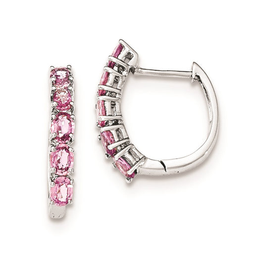 Sterling Silver Polished Pink Sapphire Hinged Hoop Earrings
