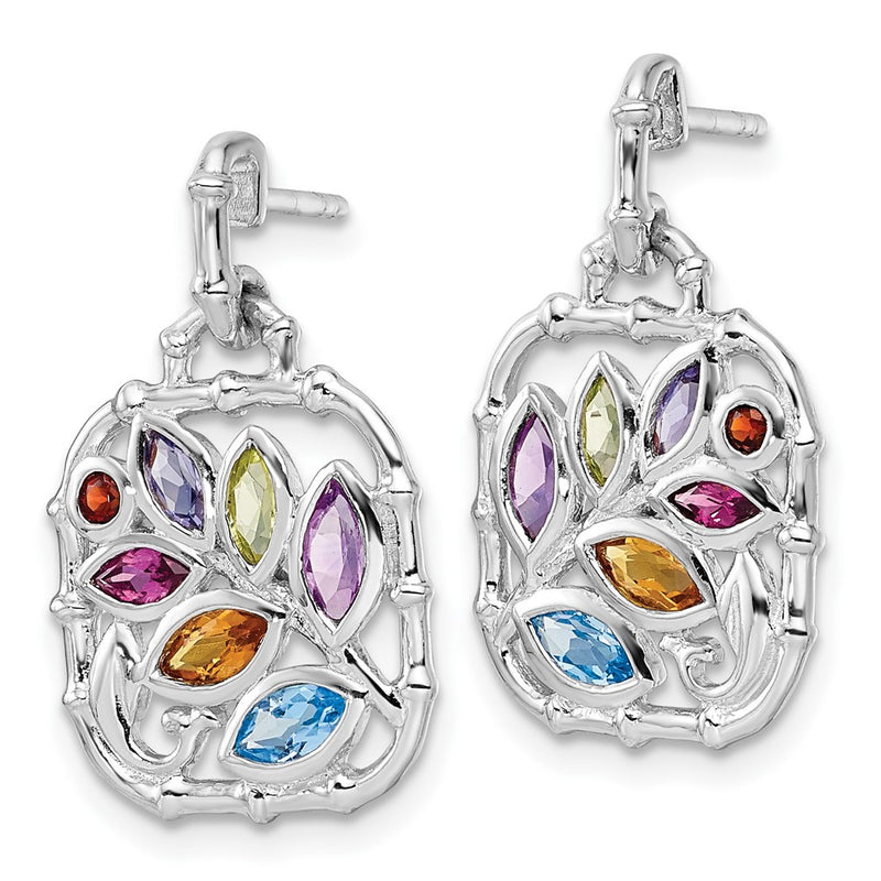 Sterling Silver Rhodium-plated Multi Gemstone Post Dangle Earrings