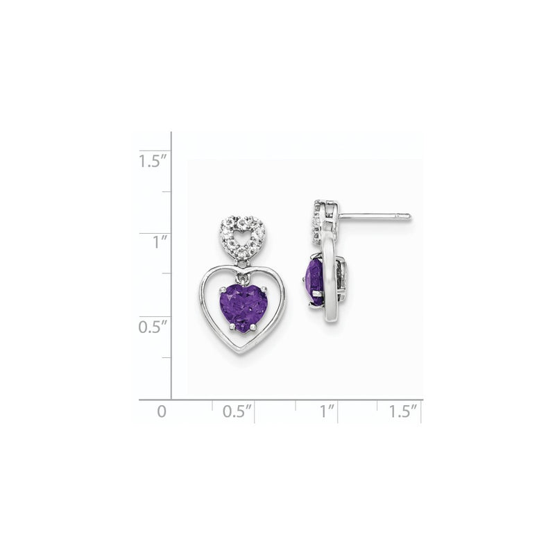 Sterling Silver Rhodium-plated Amethyst/White Topaz Heart Post Dangle Ear