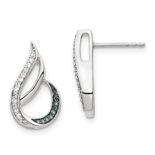 White Night Sterling Silver Rhodium-plated Polished Blue and White Diamond Post Earrings