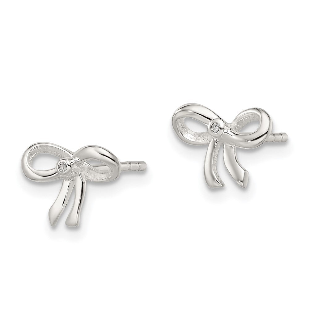 Sterling Silver Diamond Bow Post Earrings