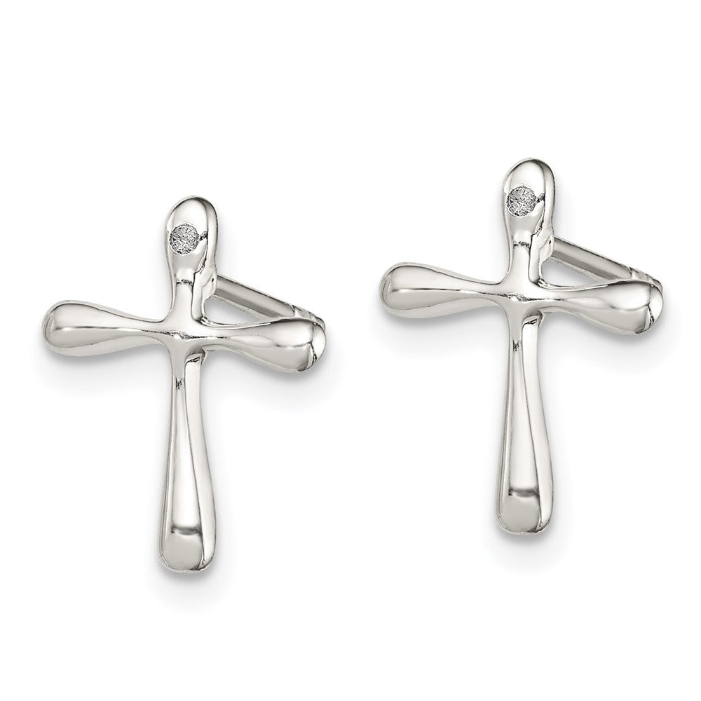 Sterling Silver Polished Diamond Cross Post Earrings