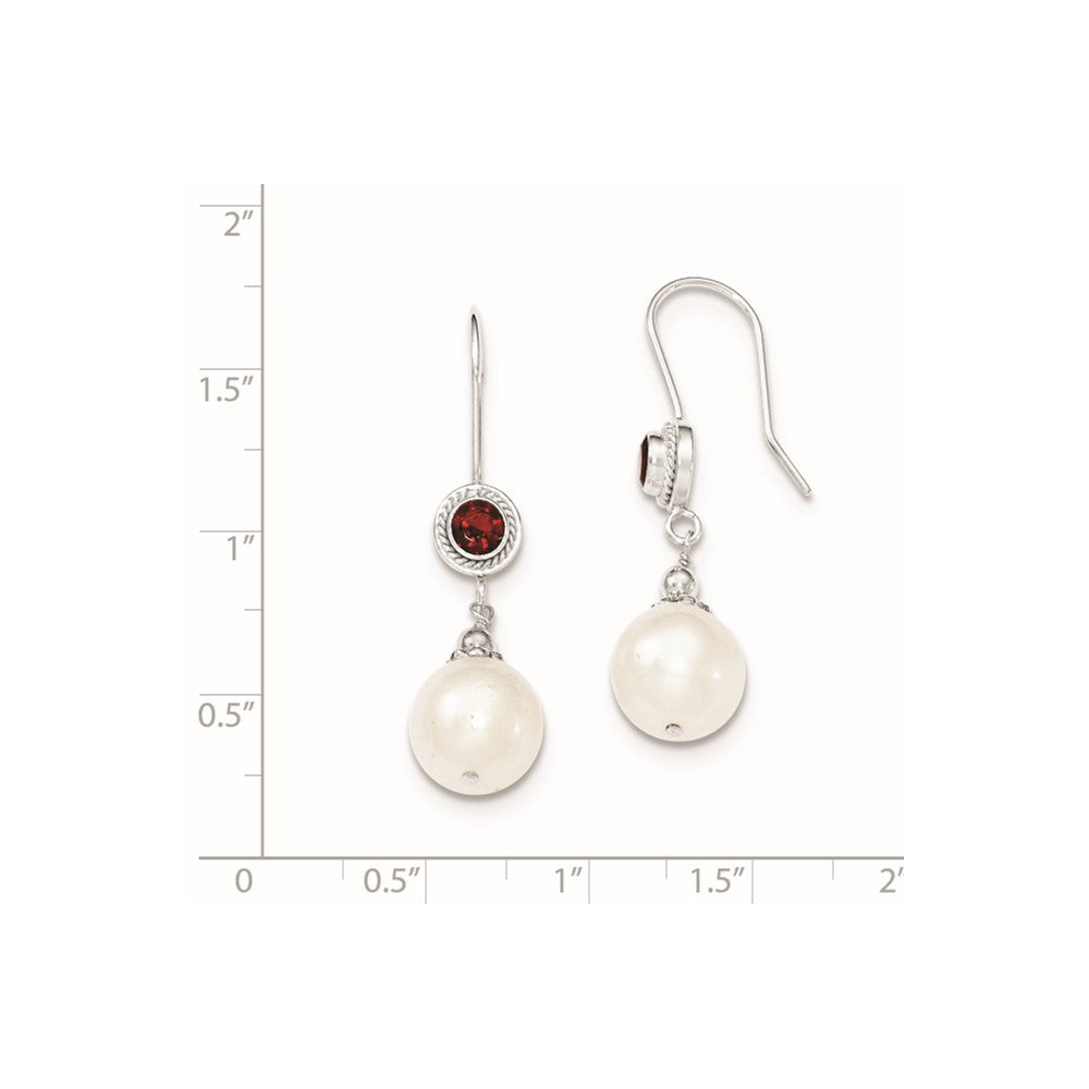 Sterling Silver Garnet FW Cultured Pearl Drop Earrings
