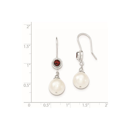 Sterling Silver Garnet FW Cultured Pearl Drop Earrings
