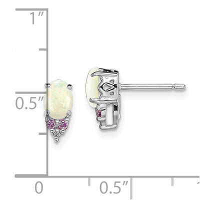 Sterling Silver RH Plated Diamond Cr.Pink Sapp and Simulated Opal Earrings