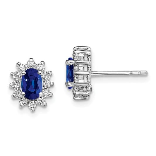 Sterling Silver Rhodium-plated CZ/Lab Cr. Blue Sapphire Earrings