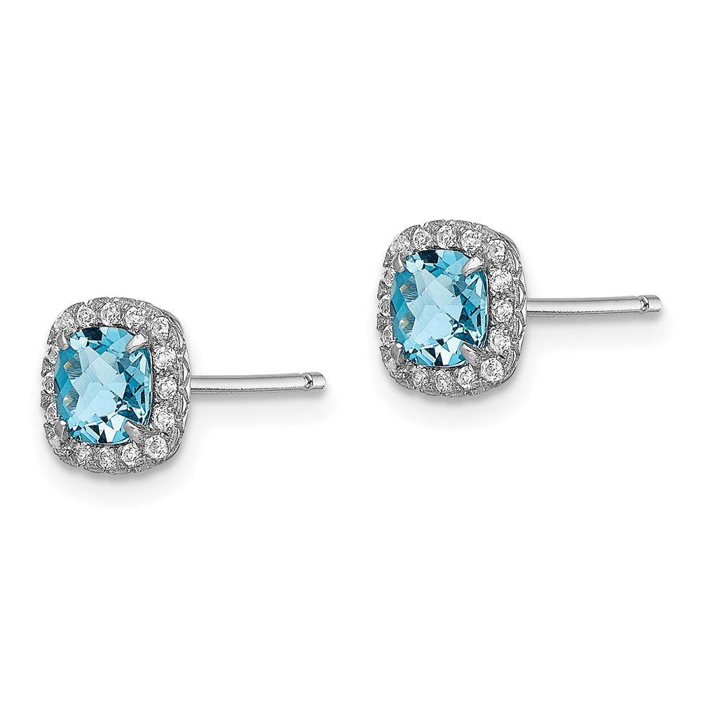 Sterling Silver Rhodium plated Blue Topaz and Cr. Wht Sapphire Earrings