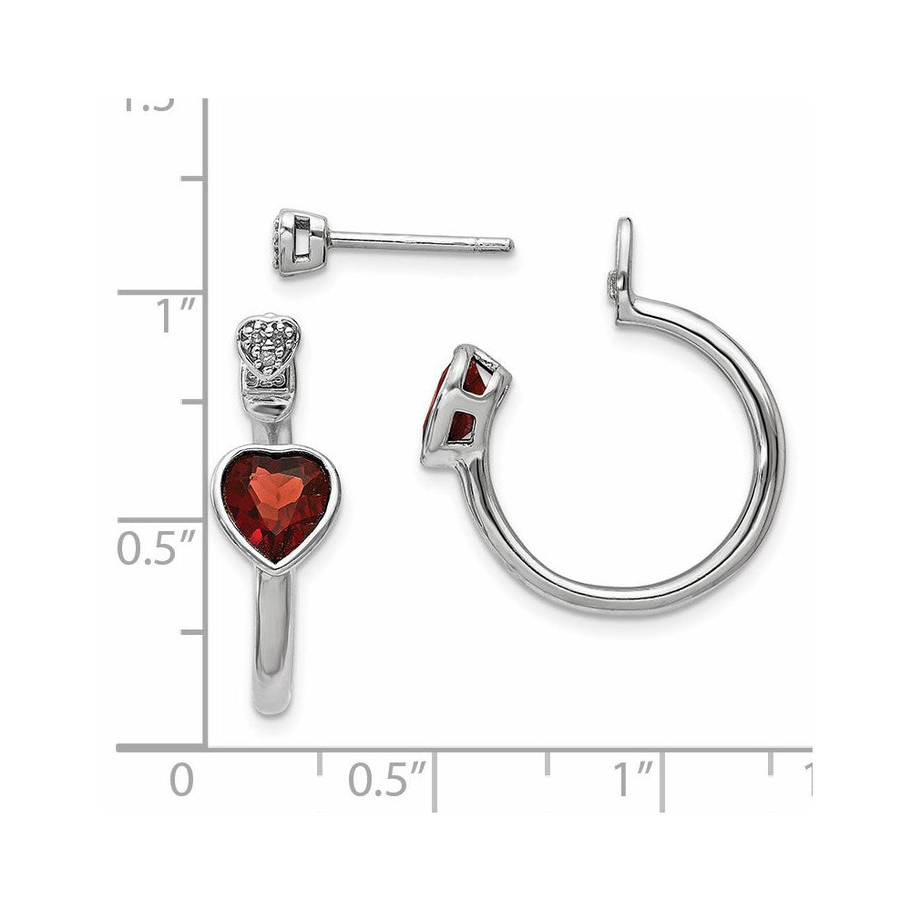 Sterling Silver Diamond & Garnet Heart Front & Back Post Earrings
