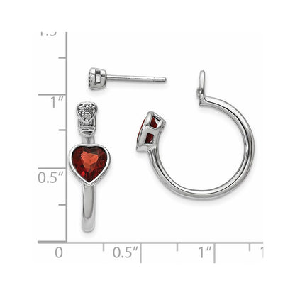 Sterling Silver Diamond & Garnet Heart Front & Back Post Earrings