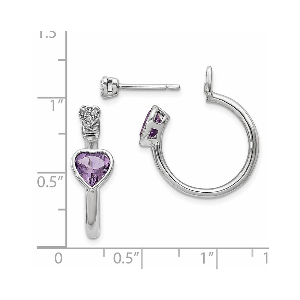 Sterling Silver Diamond & Pink Amethyst Heart Front & Back Post Earrings