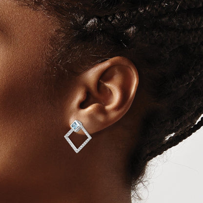 Sterling Silver RH-plated CZ Jackets w/5mm Square Spinel Earrings